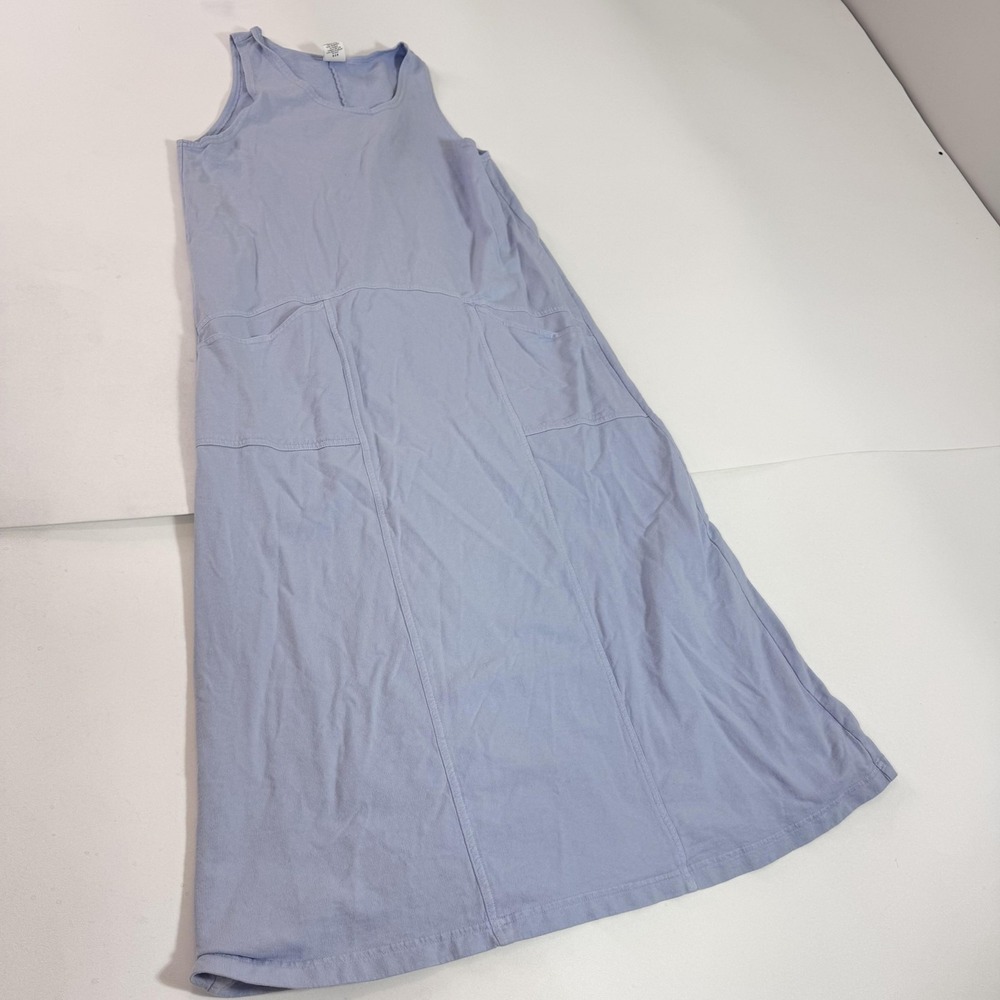 Hot Cotton Dress Womens Medium Blue Tank Maxi French Terry Pockets Made USA